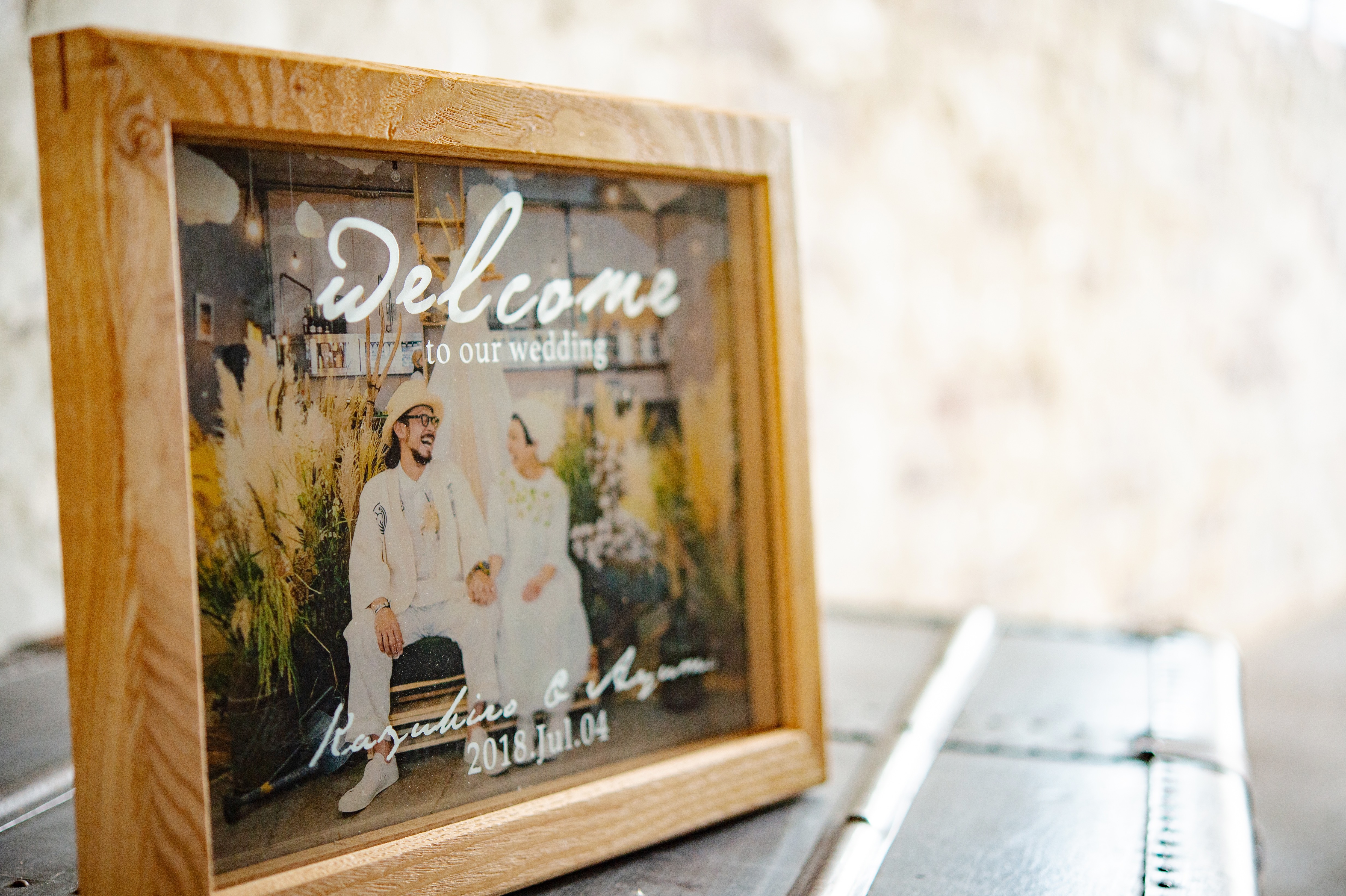 【ウェルカムボード 】A4写真 無垢材フレーム　サンドブラスト