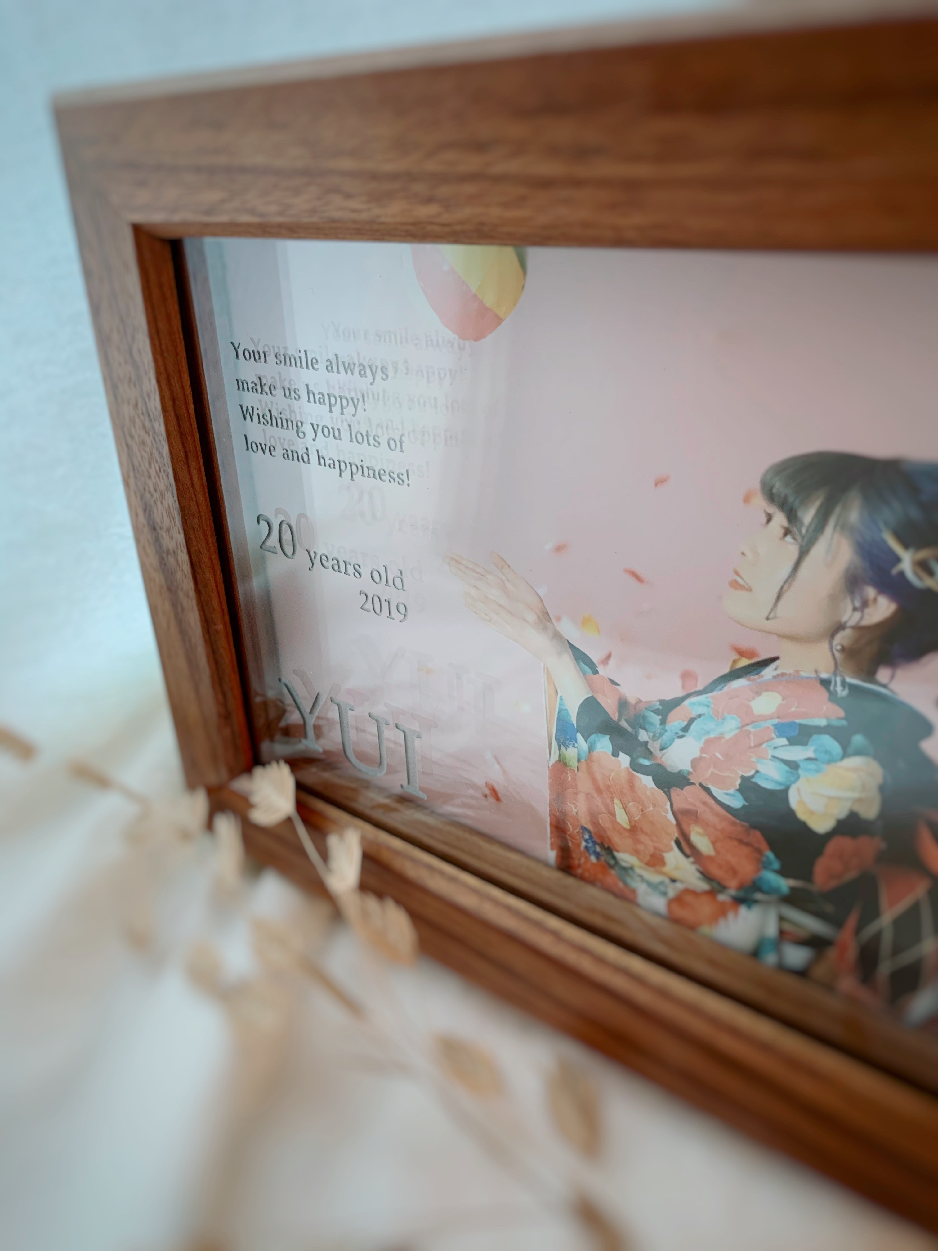 【celebration Photoframe】2L写真 無垢材フレーム　サンドブラスト メモリアルフォトフレーム