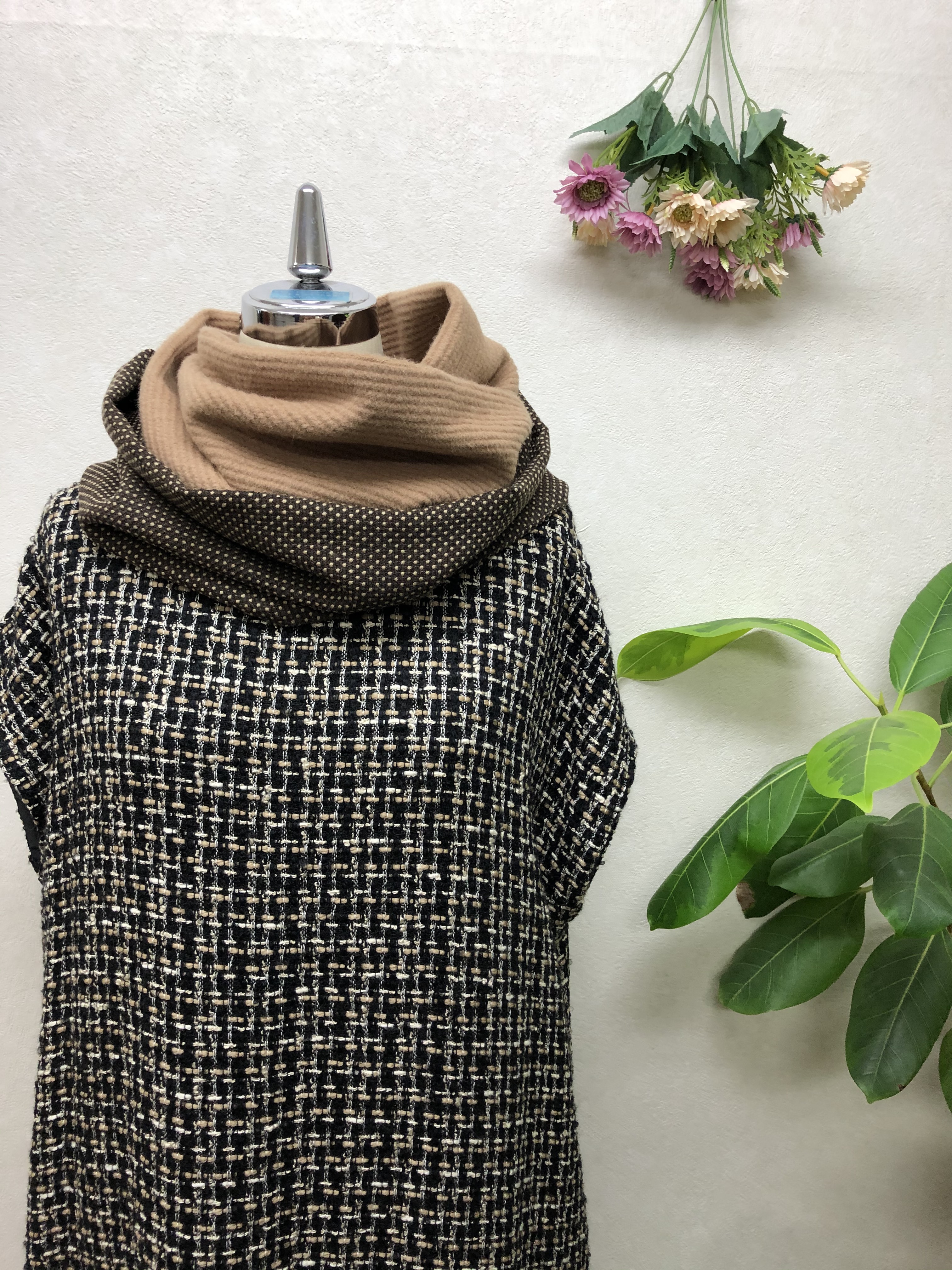 ふんわりあたたか〜アンゴラウールとドットツイードのコンビ使いスヌード＊1点もの＊プレゼントにも♪