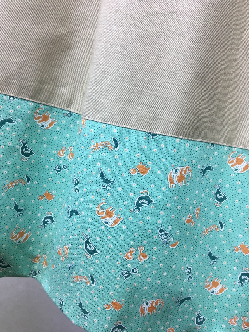 ソフトデニム&綿麻&北欧風プリントのリバーシブルフレアースカート＊ネイビー