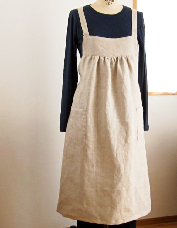 《再販×117》リネンギャザークロス*フルエプロン 1枚目の画像