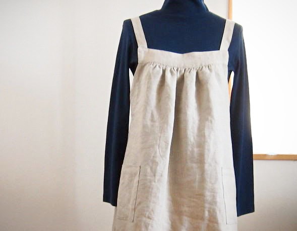 《再販×90》リネンエプロンワンピース＊ピンク小花＊ラベンダー小花