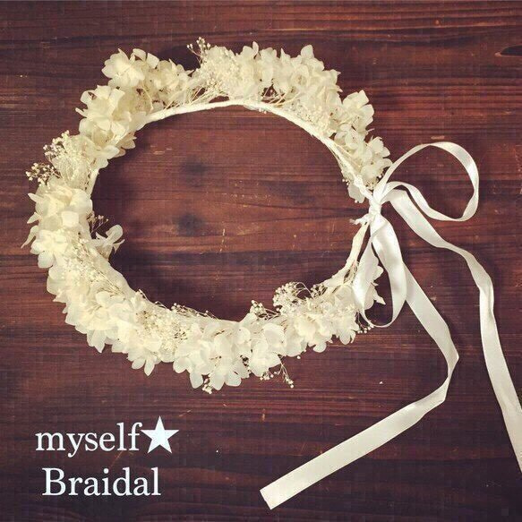 ♡再販♡Braidal Whiteプリザーブド花冠 5枚目の画像