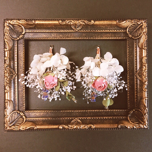 ボタニカル　かすみ草　大ぶり　イヤリング　ハンドメイド　ドライフラワー バラ かすみ草 フラワー ブーケ ピアス/イヤリング イヤリング