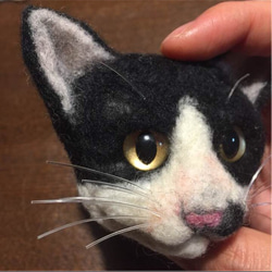 羊毛フェルトの猫のブローチ【ハチワレ】 3枚目の画像