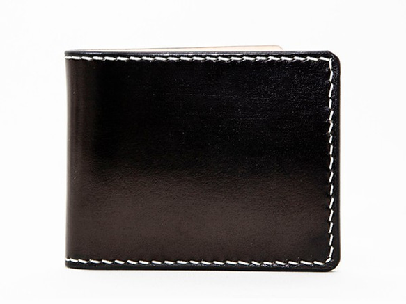 栃木レザー手染めのトラディショナルな厚革折財布　BKS001-BK 2枚目の画像