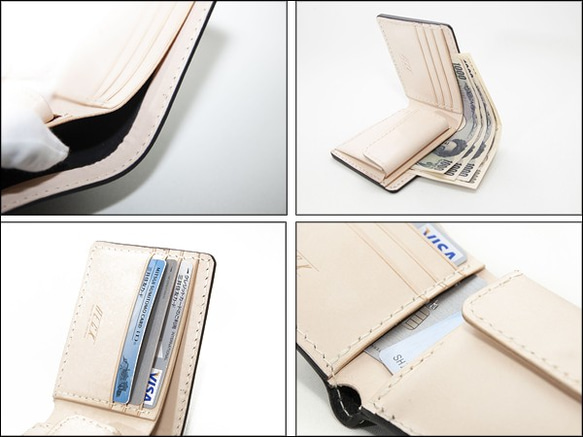 栃木レザー手染めのトラディショナルな厚革折財布　BKS001-BK 6枚目の画像