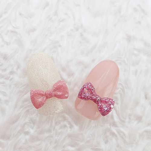 リボン ネイル ピンク キラキラ パーツ 立体 ハンドメイド 3D
