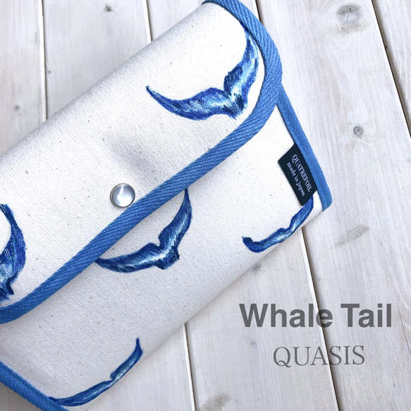 A5サイズワイドLサイズ帆布の母子手帳ケース2〜3人用　じゃばらwhale tale 2枚目の画像