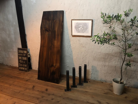 檜(ヒノキ)一枚板 クラッシュ加工 焼ヒノキ1点物 テーブル センター