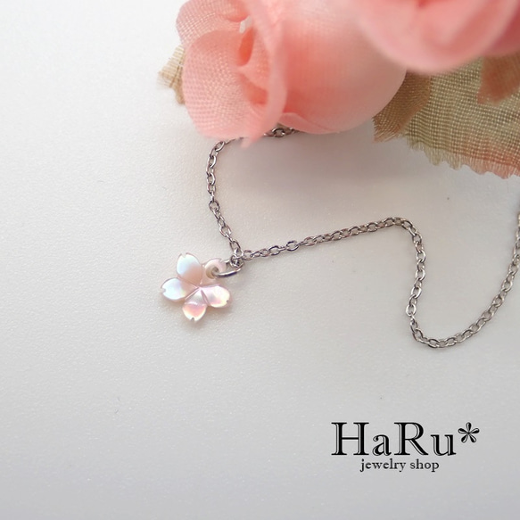 6ｍｍ極小桜＊ピンクシェル☆サージカルステンレスネックレス*N15 2枚目の画像