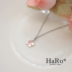 6ｍｍ極小桜＊ピンクシェル☆サージカルステンレスネックレス*N15 3枚目の画像