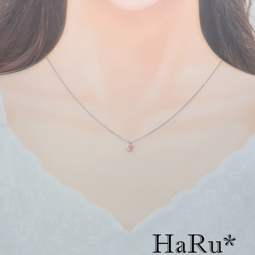6mm極小桜＊ピンクシェル☆サージカルステンレスネックレス