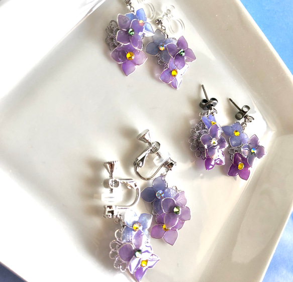 顏色會隨著溫度變化嗎？ ！繡球花銀三朵耳環 浸花 第5張的照片