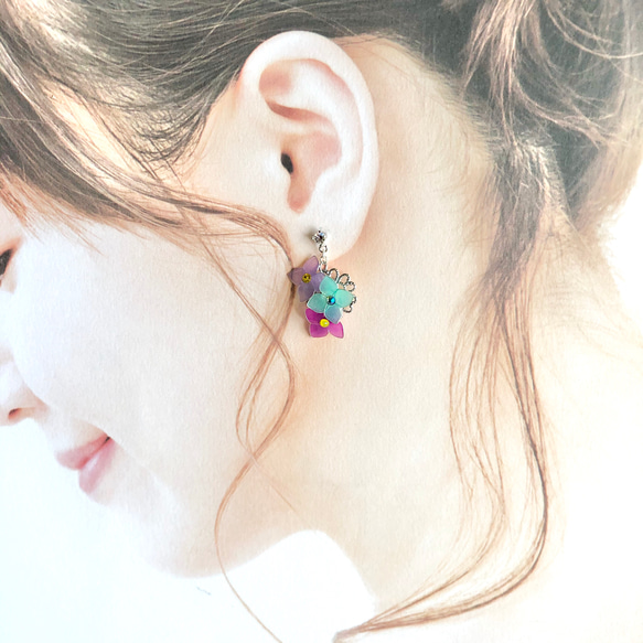 顏色會隨著溫度變化嗎？ ！繡球花銀三朵耳環 浸花 第9張的照片