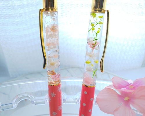 ハーバリウム ボールペン♡ピンク系 お花のペン】ハーバリウムペン（ケース・替え芯付き）全8種