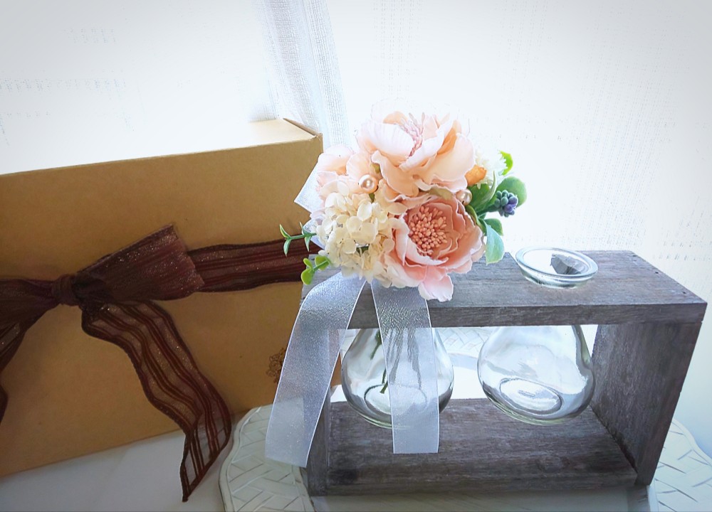 小さな花束とフラワースタンドのセット～ピンク＆ホワイト～