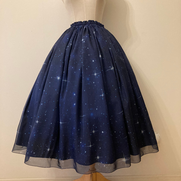 AMERI 宇宙柄 シフォンロングスカート 受注制作】シフォン宇宙スカート ロングスカート（マキシ丈