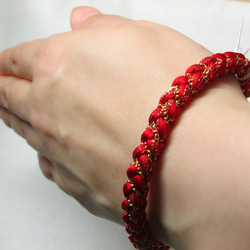 組紐のブレスレット『陽光』赤＆金 正絹糸八つ組 ※完全受注生産 長さ