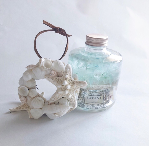 シェルハーバリウムとシェルリースのギフトセット【ライトブルー  