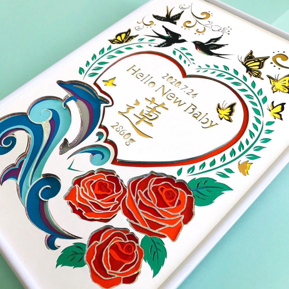 Happyカラーの生物がお祝い♡命名書(彫紙アート) 27,335円