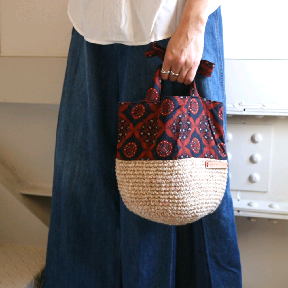 【受注製作】♢麻紐のかごバッグ♢バティック♢