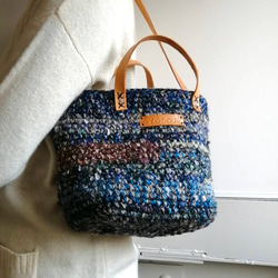 ◈2way◈ミックス糸のかごバッグ ＊wool×blue ＊ 6枚目の画像