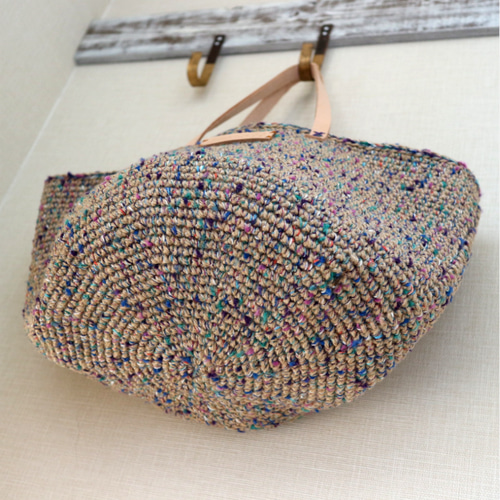 ◇【受注製作】◇麻紐とミックス糸の大きなかごバッグ◇＊LL＊ トート