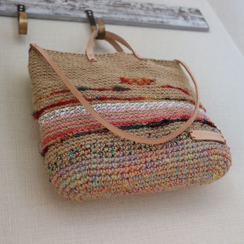 2way麻ひもとミックス糸のかごバッグ♢ステッチ♢ かごバッグ