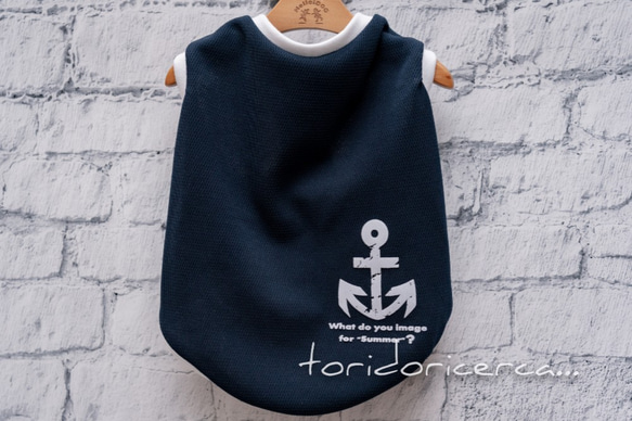 マリンシリーズ　ネイビー×ホワイト　タンクトップ　犬　服　ドッグウェア　受注生産　【3S〜2L/ダックス/フレブル】 1枚目の画像