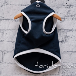 マリンシリーズ　ネイビー×ホワイト　タンクトップ　犬　服　ドッグウェア　受注生産　【3S〜2L/ダックス/フレブル】 2枚目の画像