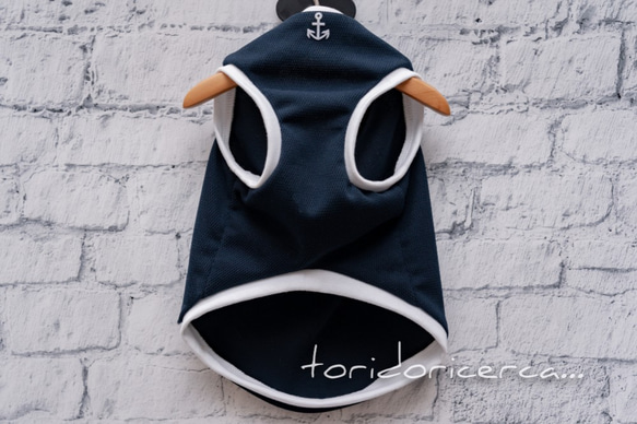 マリンシリーズ　ネイビー×ホワイト　タンクトップ　犬　服　ドッグウェア　受注生産　【3S〜2L/ダックス/フレブル】 2枚目の画像