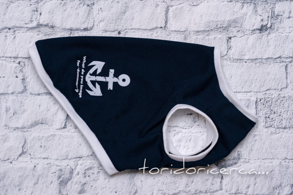 マリンシリーズ　ネイビー×ホワイト　タンクトップ　犬　服　ドッグウェア　受注生産　【3S〜2L/ダックス/フレブル】 4枚目の画像