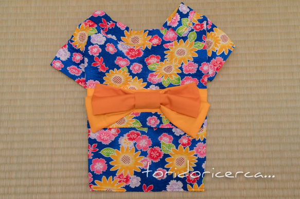 浴衣　ひまわり（青）　【3S〜3L/ダックス/フレブル】 1枚目の画像