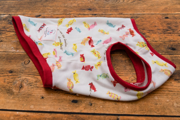 キャンディ柄　タンクトップ　犬　服　ドッグウェア　受注生産　【3S〜2L/ダックス/フレブル】　M〜２２００円 1枚目の画像