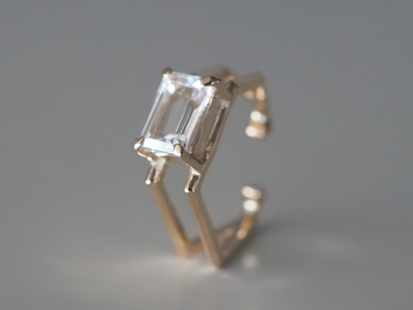 Octagon cut stone K10イヤーカフ(White Topaz) 3枚目の画像