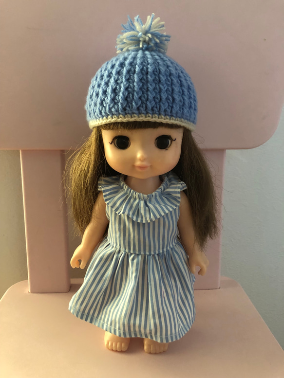 人形用ニット帽(水色) 2枚目の画像