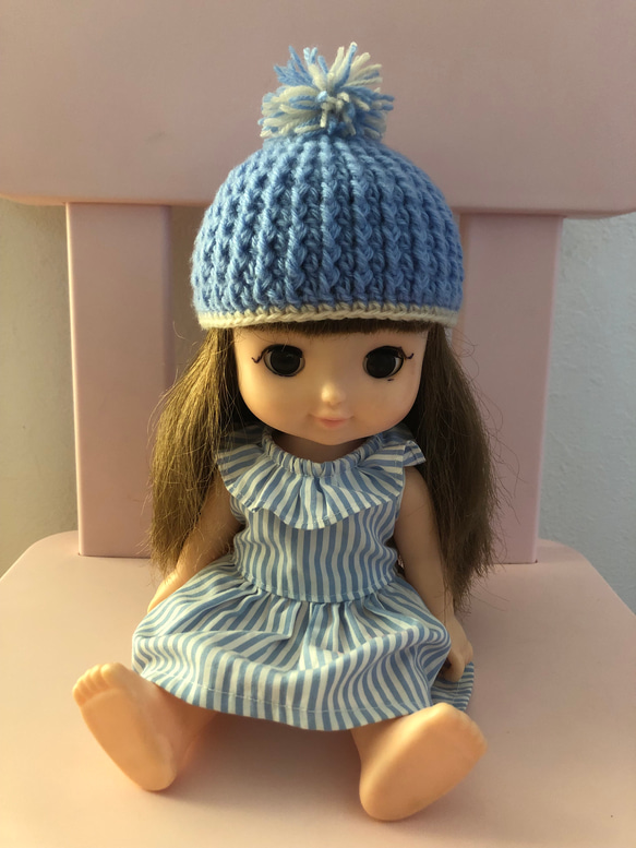 人形用ニット帽(水色) 3枚目の画像