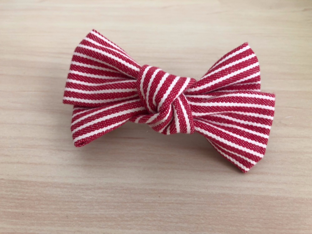 コットン リボン バレッタ（赤x白ストライプ） バレッタ みー