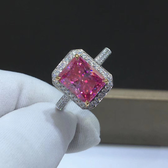 newデザイン】3カラット モアサナイト ダイヤ リング K18WG 指輪  