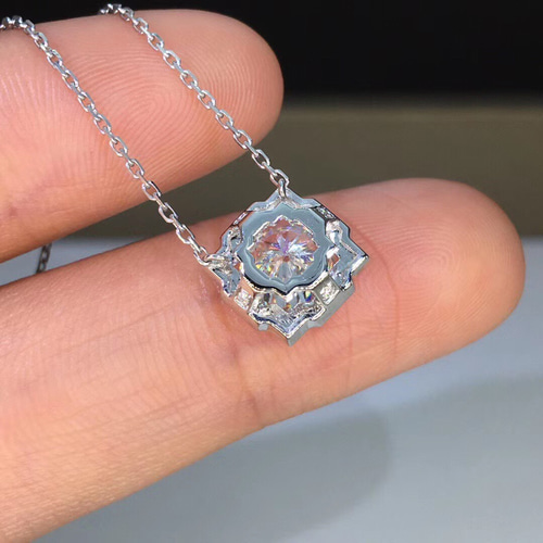 newデザイン】1カラット モアサナイト ダイヤ ネックレス K18WG  