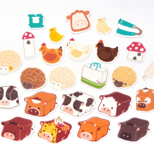 牧場ベーカリー】フレークシール 牛 羊 ニワトリ ひよこ 食パン