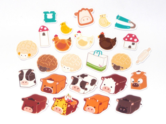 『タイムセール』ニワトリ&ひよこ☆メロンパン 牧場ベーカリー】フレークシール 牛 羊 ニワトリ ひよこ 食パン