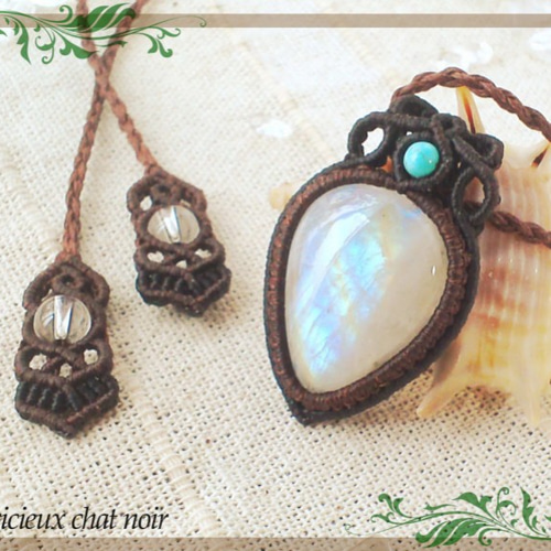 マクラメ編み ホワイトラブラドライト マクラメネックレスプチネックレス