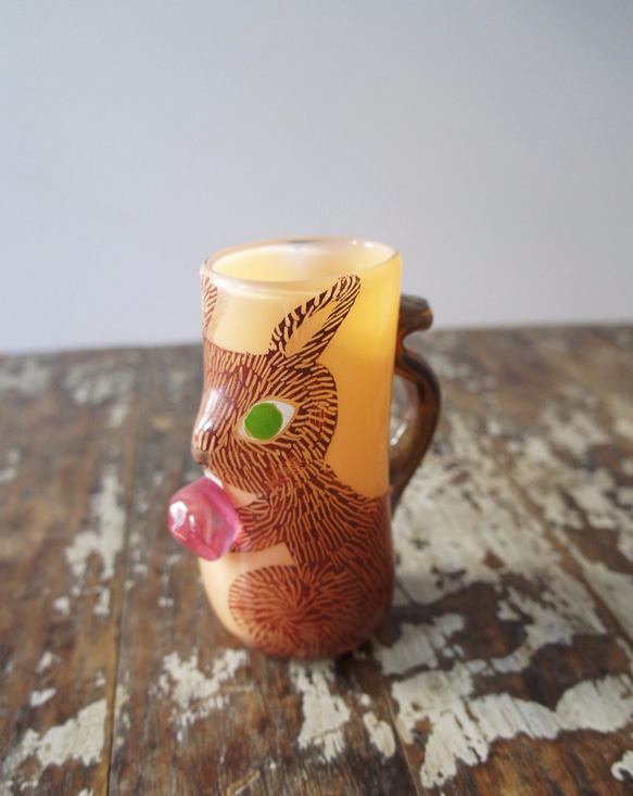 土井朋子さん　リス形ガラス製マグカップ りすこっぷ[ブラウン×オレンジ]土井朋子 りす Squirrel cup