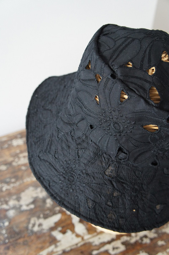 薄紗萊莎帽[繡花黑] C2911230black 第2張的照片