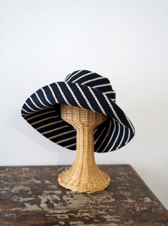 ***SALE***すごく大きいライシャ・ハット[64cmノットストライプ・ネイビーC2921288Navy 3枚目の画像