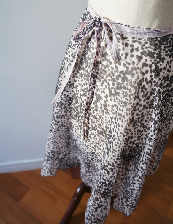 バレエ　ラップスカート[グレイ・ピンクリボンA] W053Agreypink 5枚目の画像