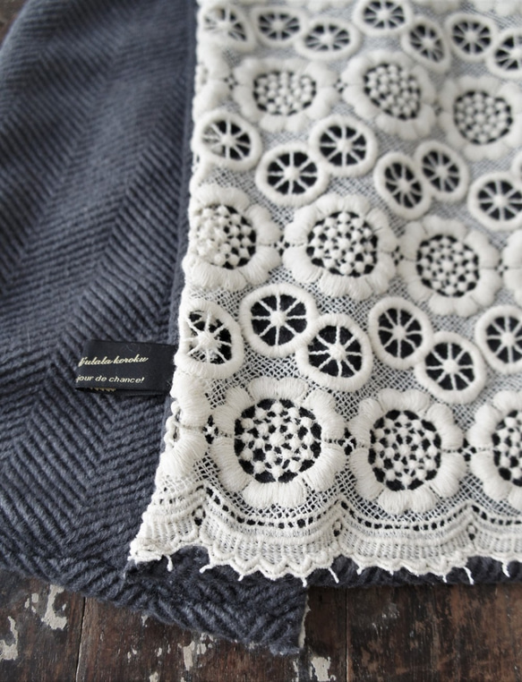 ウールレース・ストール[ウールフラワー・グレー]M531424grey 5枚目の画像