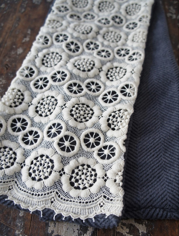 ウールレース・ストール[ウールフラワー・グレー]M531424grey 6枚目の画像